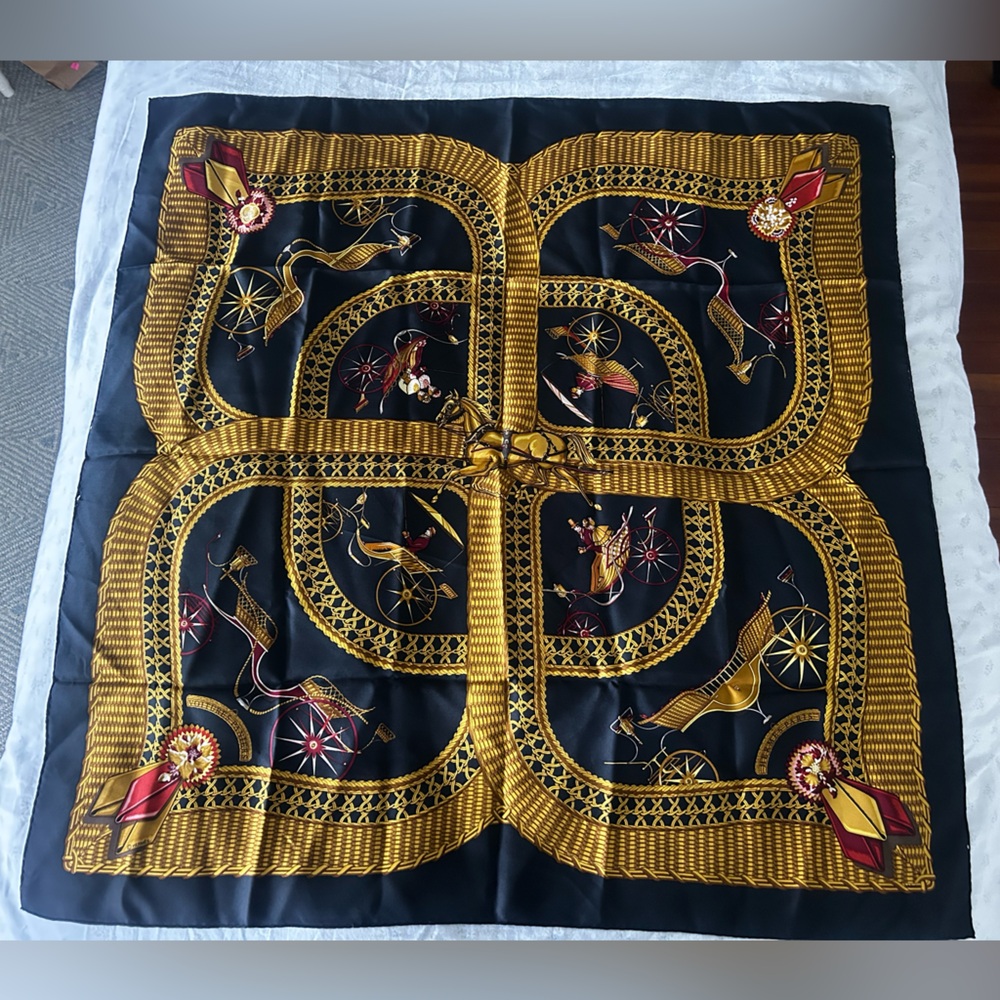 Vintage Hermes Paniers Voitures Silk Carre Scarf 90cm Abadie